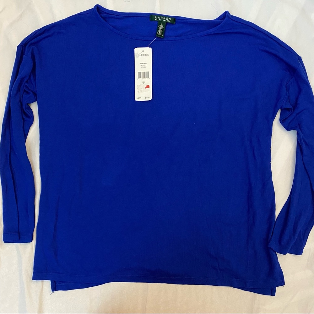 NWT Lauren Ralph Lauren Long Sleeve Blue Top